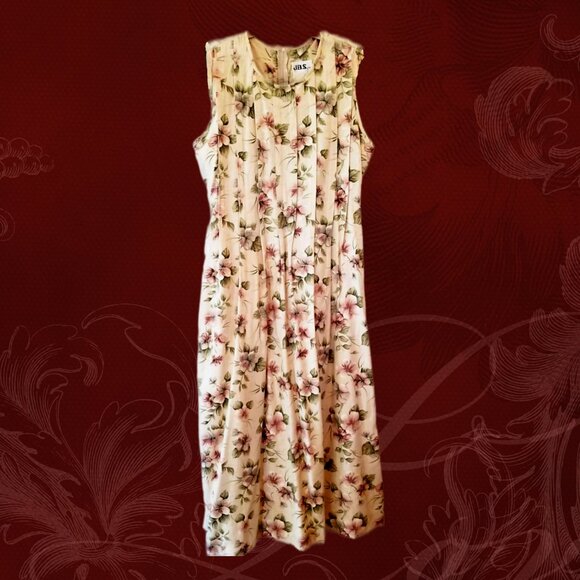 J.B.S. Ltd Linen Heavyweight Pleated Tan Floral Dress - Picture 1 of 8